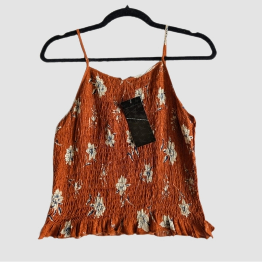 NWT Papercrane Smocked Crop Spaghetti Strap Cami Top Size Small